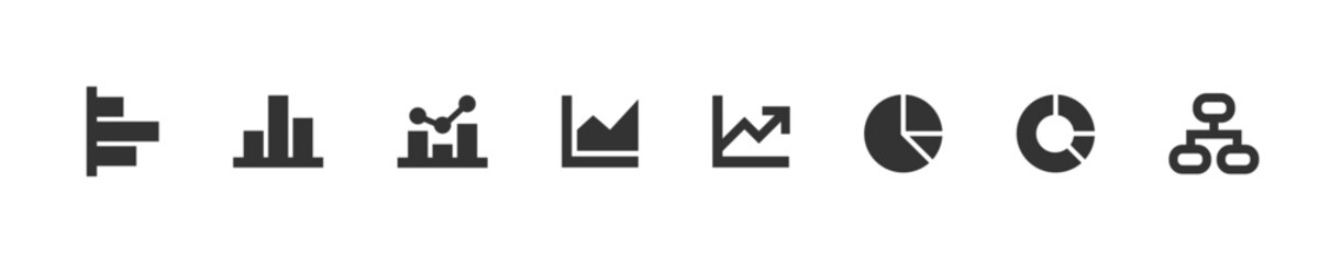 Data and Chart set of black icons. Vector isolated