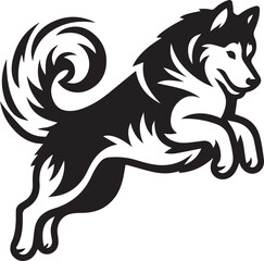 Siberian Husky Dog Vector Illustration in Black and White 
