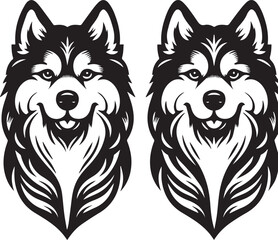 Siberian Husky Dog Vector Illustration in Black and White 