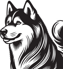 Siberian Husky Dog Vector Illustration in Black and White 