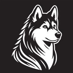 Siberian Husky Dog Vector Illustration in Black and White 