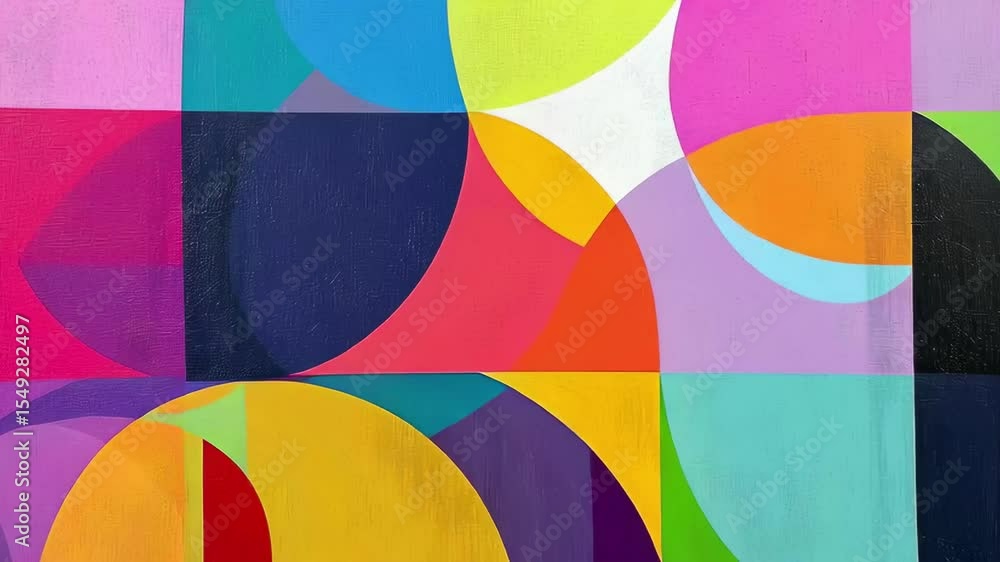 Poster colorful geometric abstract art featuring vibrant shapes and patterns in various hues displayed on a