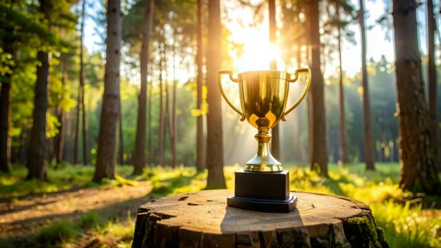 Golden trophy forest victory