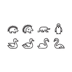 Obraz premium Adorable Animal Icons Hedgehog, Penguin, Swan, and Echidna Line Art Illustrations