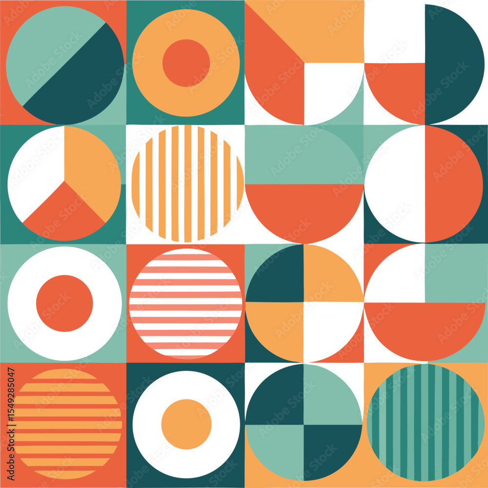 Poster seamless retro colorful geometric circle pattern with vintage polka dots design background
