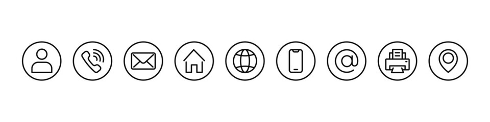 Contact us line icon set. Business card, contact information icons. Vector