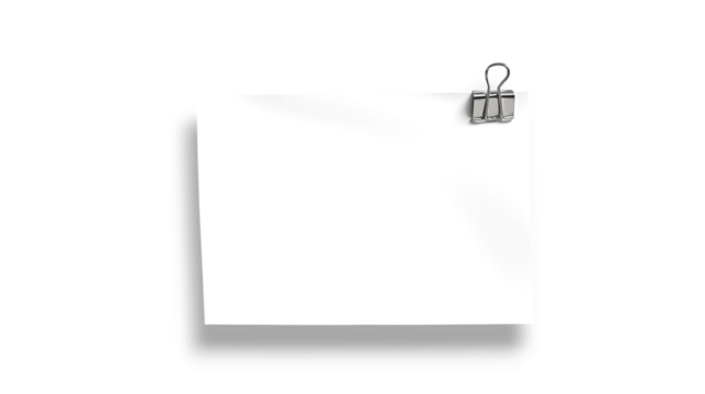 赤いペーパクリップで留められた白い紙片