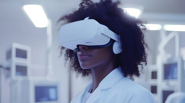 Scientist Wearing Virtual Reality Headset in Laboratory