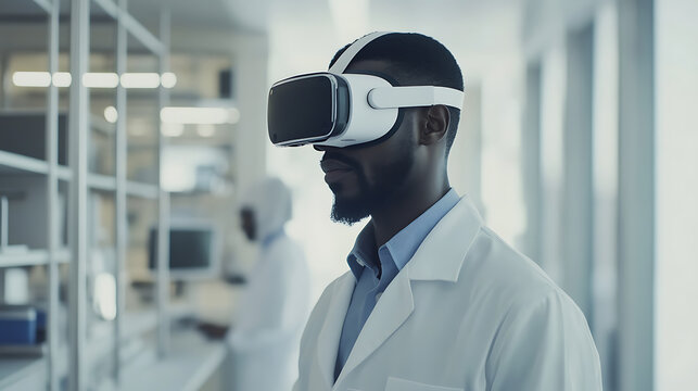 Scientist Wearing VR Headset in Laboratory