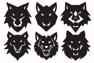 Wild Wolf Silhouette Pack for Digital Art , Angry Wolf Head Silhouette Designs for Decor