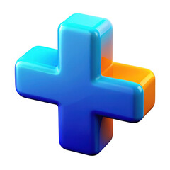 Obraz premium Glossy blue and orange plus sign isolated on transparent background