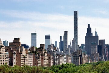 Fototapeta premium new york city skyline, downtown, nyc, building, architecture, skyscraper, buildings, urban, tower, skyline, manhattan, business, street, office, skyscrapers, new york city, cityscape, high, glass,