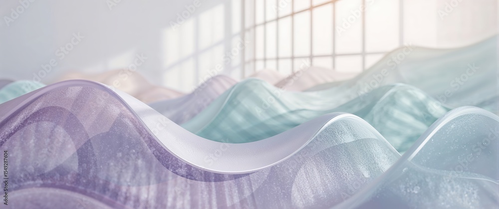 Poster abstract pastel-colored translucent waves with soft light and shadows in a modern minimalistic setti