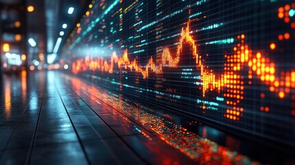 Fototapeta premium Financial data visualization displayed on a digital screen in an urban environment