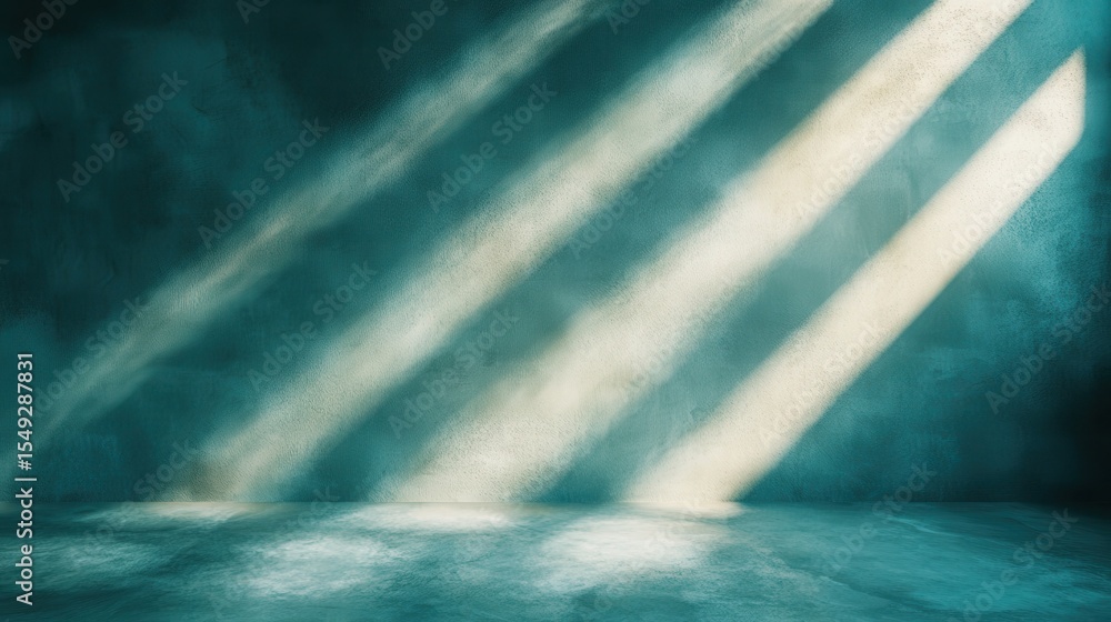 Poster a serene abstract background with soft light beams illuminating a textured wall, creating a calming 