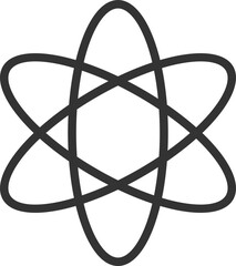Minimalist atom symbol in black on white. Represents science, technology, or innovation. Ideal for education, research, or cuttingedge concepts design.