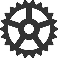 Obraz premium A minimalist graphic A dark gear icon isolated on white. Symbolizes mechanics, technology, or process. Perfect for digital design, presentations, or interface elements.