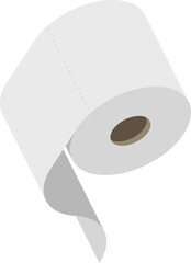 A minimalist isometric illustration of a roll of toilet paper.  The clean design and simple aesthetic make it perfect for various applications, from hygienerelated websites to minimalist art projects.