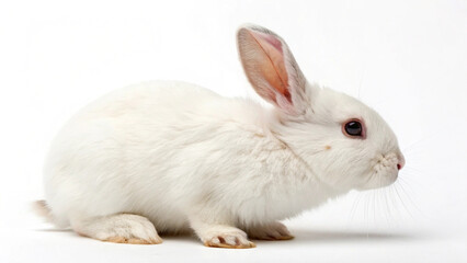 Obraz premium An adorable white rabbit sits isolated on white background