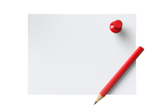 赤い画鋲で留められた、A4サイズの白い紙のテクスチャー