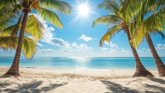 Tropical beach scene with palm trees (1)