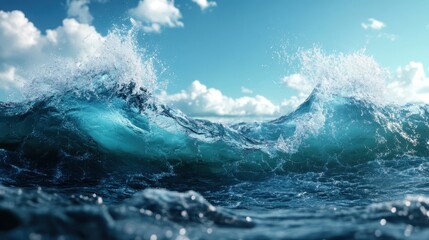 A mesmerizing view of serene waves crashing gently under a bright blue sky, inviting relaxation and tranquility while showcasing the beauty of nature's coastal landscapes.