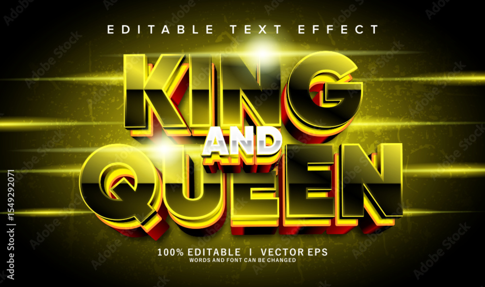 Poster king and queen vector text effect with modern style design