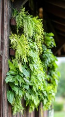 Lush Greenery Wall with Various Plants and Vibrant Foliage Display