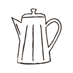 Kettle hand drawn doodle, vector illustration isolated on white background. Outline sketch style with grunge vintage texture. Cafe and kitchen concepts.