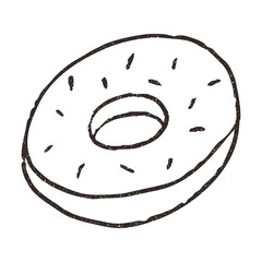 Donut or bagel, hand drawn doodle, vector illustration isolated on white background. Outline sketch style with grunge vintage texture. Sweet doughnut, cafe concept.