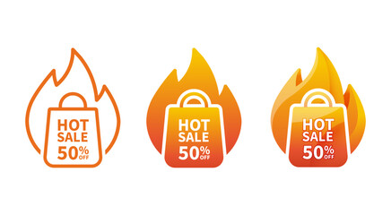 Hot sale logo icon. Modern Web Banner Element With bag and flame