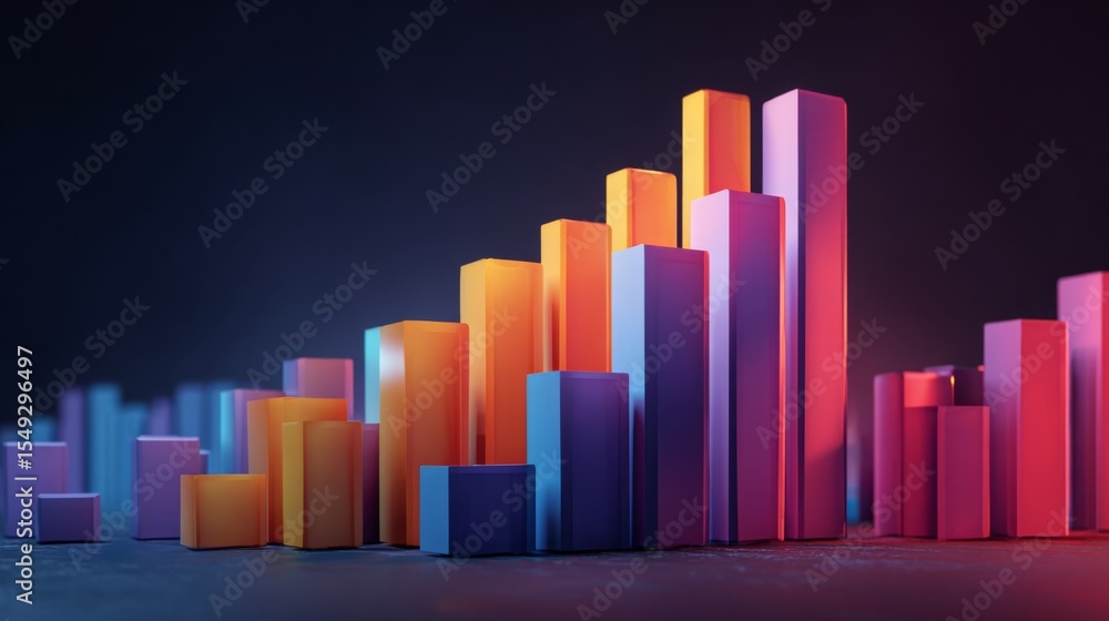 Poster a d financial graph with ascending bars and vibrant colors, symbolizing growth and success in a comp