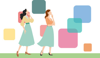 考え事をする女性のイラスト	
