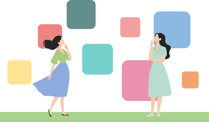 考え事をする女性のイラスト	
