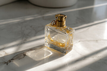 Luxury perfume bottle over a marble table