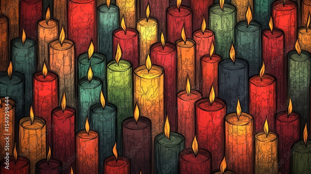 Poster an array of brightly colored and illuminated candles create a warm and inviting atmosphere for a cel