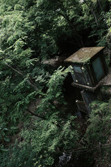 Deep green mountains and deep waterfalls.