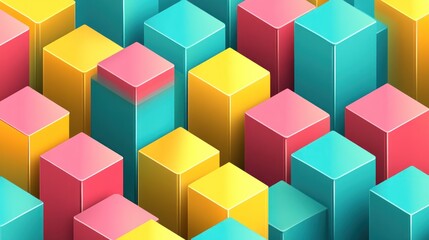 Obraz premium Vibrant Isometric Cubes Background with Colorful Pastel Tones Pattern