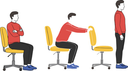 Modern Office Workspace Illustration: Seating, Standing, and Ergonomic Posture for Productivity flat vector illustration