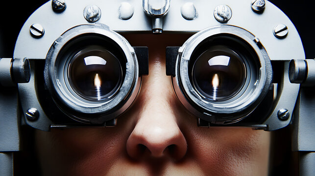 Close-up of a person's eyes through an optometry phoropter - Powered by Adobe