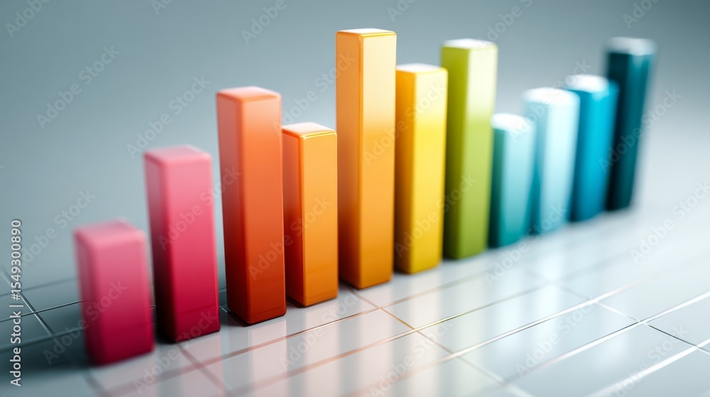 Poster a close-up of a business bar graph with gradient-colored bars representing quarterly profits, set ag