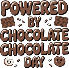Simple dripping chocolate top design with elegant world chocolate day text and cocoa leaves on beige background  