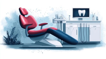 Illustration of Dental Clinic Interior with Modern Equipment and Chair