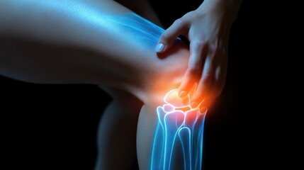 Illustration of knee pain concept with human anatomy and x-ray effect, injury and arthritis showing in abstract way for education