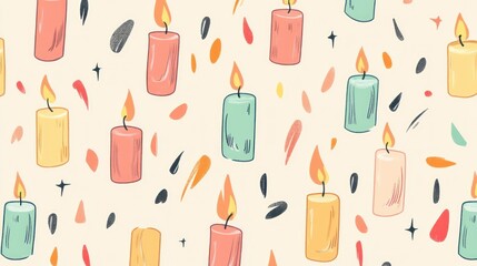 Whimsical Celebration, A Festive Pattern of Colorful Candles and Abstract Shapes