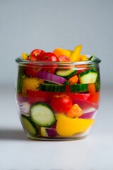 Colorful mixed vegetables in a glass jar.