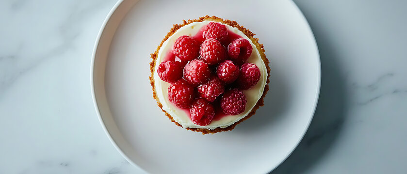 Raspberry Topped Cheesecake on a White Plate