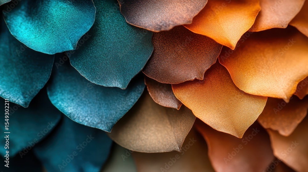 Poster an intricate display of colorful petals arranged in a gradient pattern, showcasing textures and colo