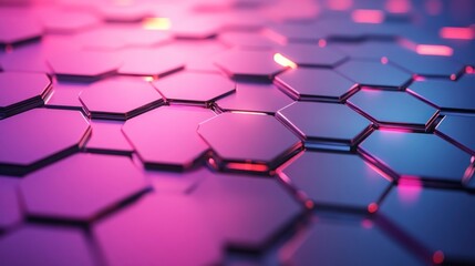 Abstract Honeycomb Pattern with Pink and Blue Lighting Creates a Modern and Futuristic Texture
