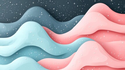 Dreamy Pastel Landscape with Sparkling Snowfall and Gentle Waves of Colors
